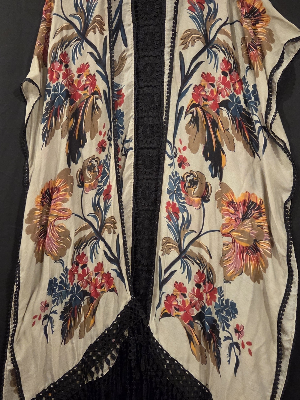 Woven Heart Boho Floral Fringe Kimono Duster Lace OS
